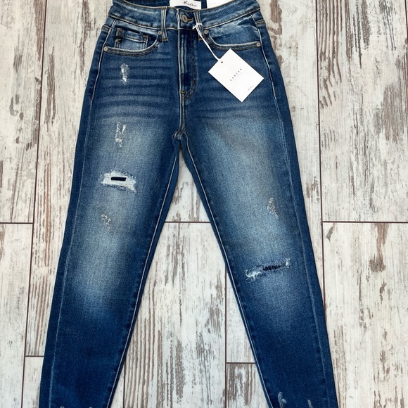 KanCan High Rise Distressed Ankle Skinny Jeans Frayed Hem Medium Wash NWT - Picture 16 of 16